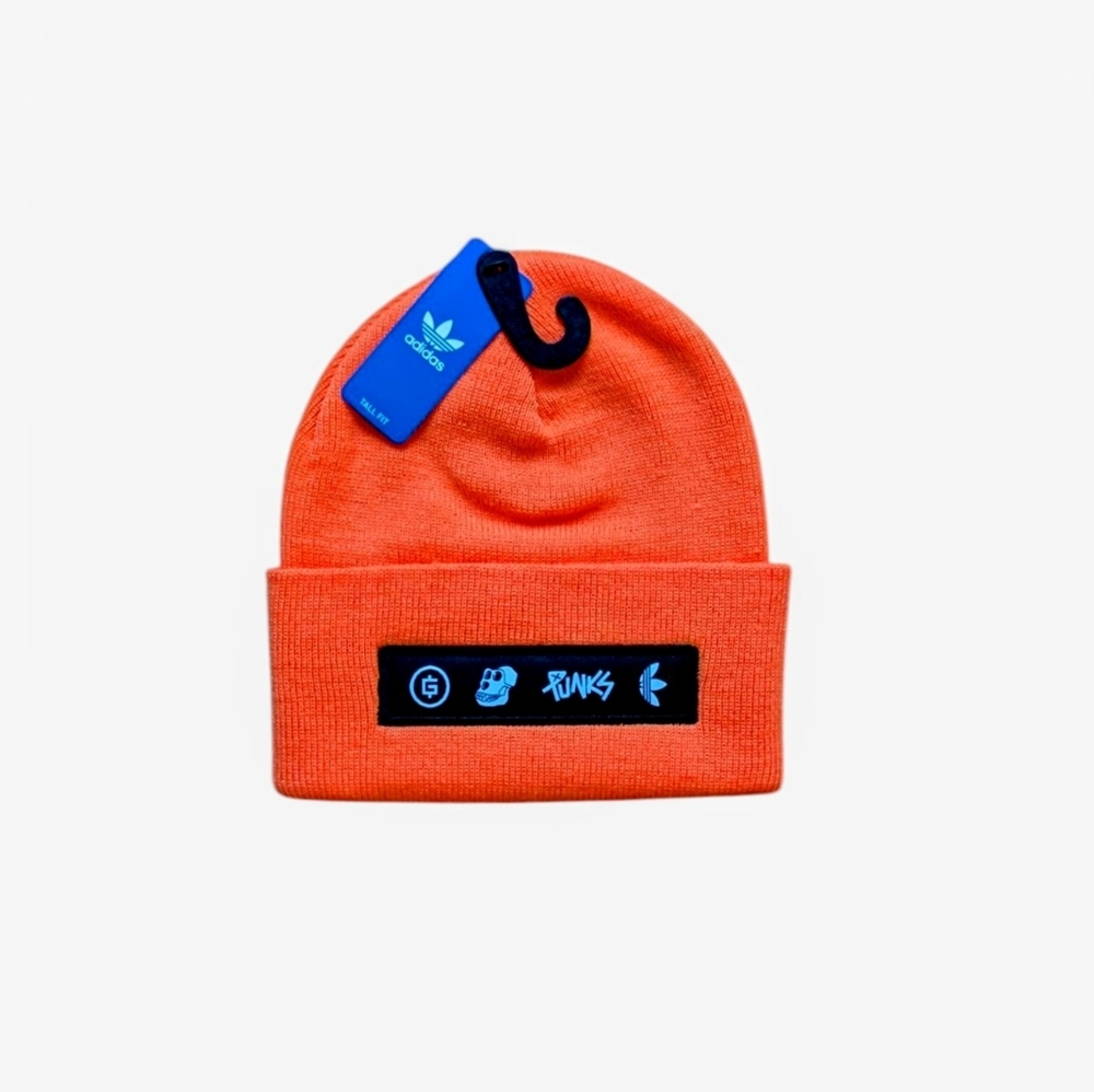 Adidas BAYC Boring Ape Yacht Club beanie hat, orange